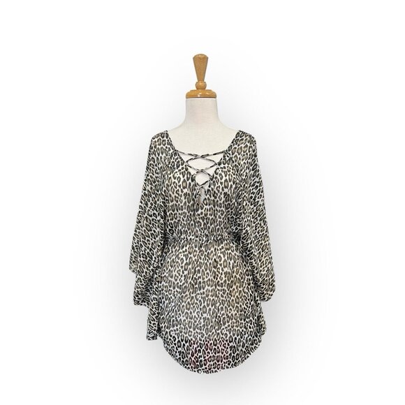 Tommy Bahama Cat's Meow Open Back Lace Up Tunic Size S/M Leopard Print Cover Up - Picture 1 of 7